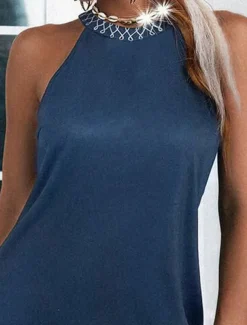 Women's Mini Dress Sundress Halter Dress Off The Shoulder Dress Vacation Casual Boho Outdoor Party Going out Slim Fit Graphic Paisley Sleeveless Halter Neck Navy Blue Summer Spring