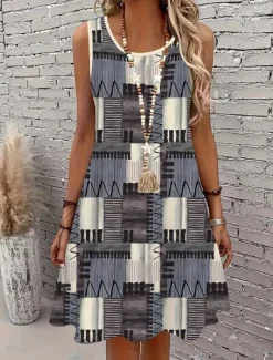 Women's Mini Dress Sundress A Line Dress Off The Shoulder Dress Vacation Casual Boho Holiday Beach Regular Fit Ombre Graphic Animal Sleeveless Crew Neck Blue Summer Spring