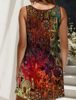 Women's Mini Dress Sundress Shift Dress Off The Shoulder Dress Vacation Casual Outdoor Going out Beach Regular Fit Ombre Graphic Geometric Sleeveless V Neck Red Blue Purple Green Summer Spring