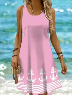 Women's Mini Dress Sundress A Line Dress Off The Shoulder Dress Vacation Casual Boho Holiday Beach Regular Fit Graphic Geometric Stripe Sleeveless Crew Neck Scoop Neck Black White Yellow Pink Summer