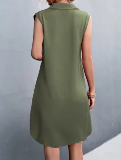 Women's Mini Dress Sundress Summer Dress Casual Daily Regular Fit Solid Color Sleeveless Shirt Collar ArmyGreen Black Red Beige Summer