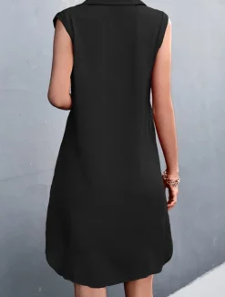 Women's Mini Dress Sundress Summer Dress Casual Daily Regular Fit Solid Color Sleeveless Shirt Collar ArmyGreen Black Red Beige Summer