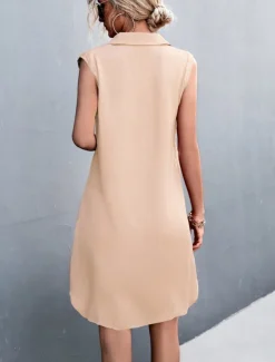 Women's Mini Dress Sundress Summer Dress Casual Daily Regular Fit Solid Color Sleeveless Shirt Collar ArmyGreen Black Red Beige Summer