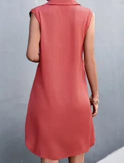 Women's Mini Dress Sundress Summer Dress Casual Daily Regular Fit Solid Color Sleeveless Shirt Collar ArmyGreen Black Red Beige Summer