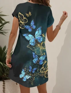 Women's Mini Dress T Shirt Dress Tee Dress A Line Dress Summer Dress Vacation Casual Holiday Regular Fit Graphic Animal Butterfly Short Sleeve Crew Neck Yellow Red Blue Purple Summer Spring