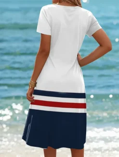 Women's Mini Dress T Shirt Dress Tee Dress Shift Dress Formal Vacation Daily Regular Fit Graphic Stripe Sea Short Sleeve Crewneck Navy Blue Summer Spring