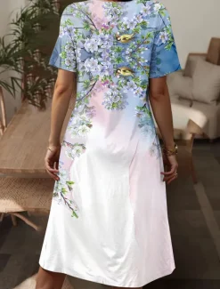 Women's Mini Dress T Shirt Dress Tee Dress A Line Dress Summer Dress Casual Daily Regular Fit Floral Graphic Short Sleeve V Neck Blue Purple Summer