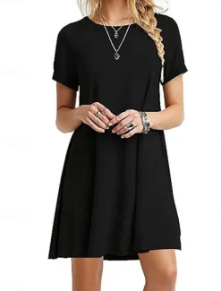 Women's Mini Dress T Shirt Dress Tee Dress Solid Color Vacation Casual Daily Regular Fit Graphic Short Sleeve Notched Neck Black Pink Army Green Gray Summer