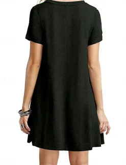 Women's Mini Dress T Shirt Dress Tee Dress Solid Color Vacation Casual Daily Regular Fit Graphic Short Sleeve Notched Neck Black Pink Army Green Gray Summer