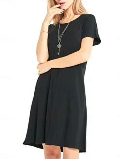 Women's Mini Dress T Shirt Dress Tee Dress Solid Color Vacation Casual Daily Regular Fit Graphic Short Sleeve Notched Neck Black Pink Army Green Gray Summer