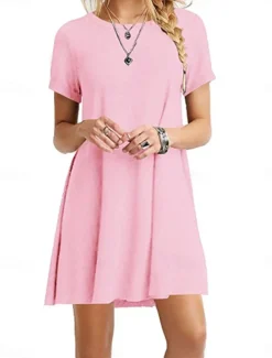 Women's Mini Dress T Shirt Dress Tee Dress Solid Color Vacation Casual Daily Regular Fit Graphic Short Sleeve Notched Neck Black Pink Army Green Gray Summer