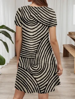 Women's Mini Dress T Shirt Dress Tee Dress A Line Dress Summer Dress Vacation Casual Daily Regular Fit Graphic Geometric Stripe Short Sleeve Crew Neck Black Summer Spring