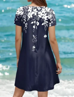 Women's Mini Dress T Shirt Dress Tee Dress A Line Dress Summer Dress Casual Daily Regular Fit Floral Graphic Short Sleeve Crewneck Black Blue Green Summer Spring