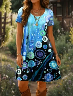 Women's Mini Dress T Shirt Dress Tee Dress A Line Dress Summer Dress Casual Daily Regular Fit Graphic Geometric Short Sleeve Crewneck Yellow Red Blue Purple Summer Spring