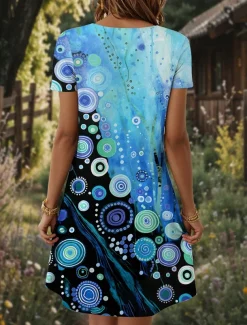 Women's Mini Dress T Shirt Dress Tee Dress A Line Dress Summer Dress Casual Daily Regular Fit Graphic Geometric Short Sleeve Crewneck Yellow Red Blue Purple Summer Spring