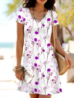 Women's Mini Dress T Shirt Dress Tee Dress A Line Dress Summer Dress Casual Daily Regular Fit Floral Graphic Short Sleeve Crewneck Red Blue Purple Summer Spring