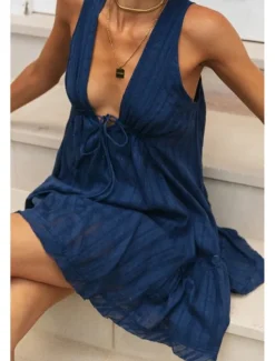 Women's Mini Dress White Dress Graduation Dress Fashion Graduation Going out Regular Fit Plain Sleeveless V Neck White Navy Blue Apricot Summer