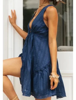 Women's Mini Dress White Dress Graduation Dress Fashion Graduation Going out Regular Fit Plain Sleeveless V Neck White Navy Blue Apricot Summer