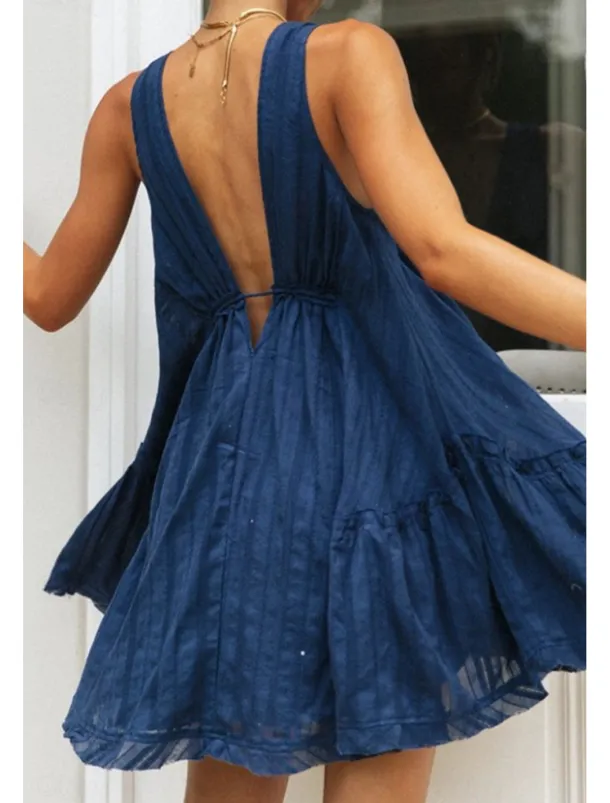 Women's Mini Dress White Dress Graduation Dress Fashion Graduation Going out Regular Fit Plain Sleeveless V Neck White Navy Blue Apricot Summer