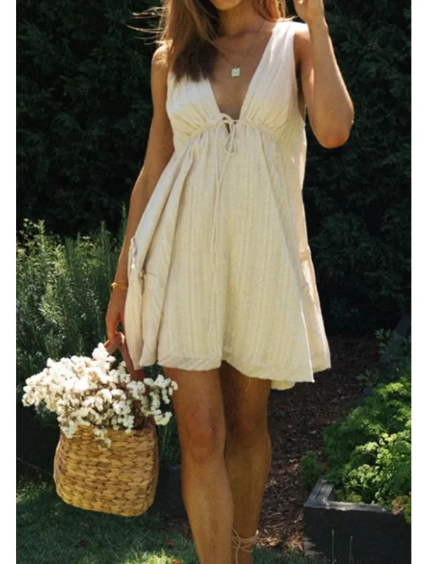 Women's Mini Dress White Dress Graduation Dress Fashion Graduation Going out Regular Fit Plain Sleeveless V Neck White Navy Blue Apricot Summer