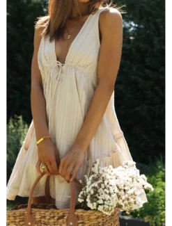 Women's Mini Dress White Dress Graduation Dress Fashion Graduation Going out Regular Fit Plain Sleeveless V Neck White Navy Blue Apricot Summer