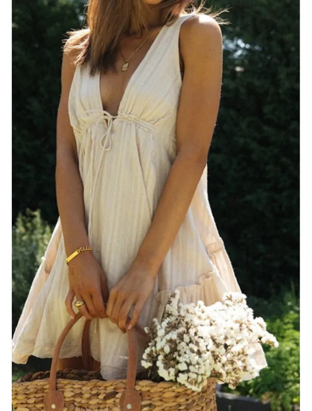 Women's Mini Dress White Dress Graduation Dress Fashion Graduation Going out Regular Fit Plain Sleeveless V Neck White Navy Blue Apricot Summer