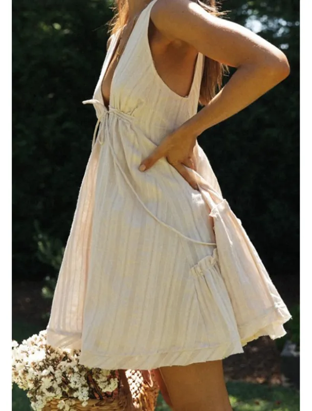 Women's Mini Dress White Dress Graduation Dress Fashion Graduation Going out Regular Fit Plain Sleeveless V Neck White Navy Blue Apricot Summer