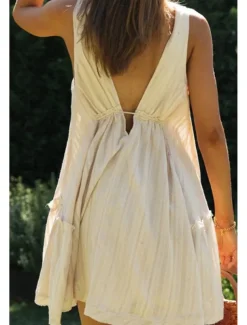 Women's Mini Dress White Dress Graduation Dress Fashion Graduation Going out Regular Fit Plain Sleeveless V Neck White Navy Blue Apricot Summer