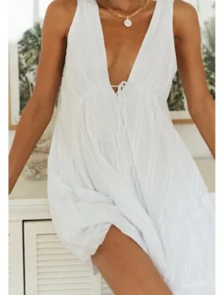 Women's Mini Dress White Dress Graduation Dress Fashion Graduation Going out Regular Fit Plain Sleeveless V Neck White Navy Blue Apricot Summer