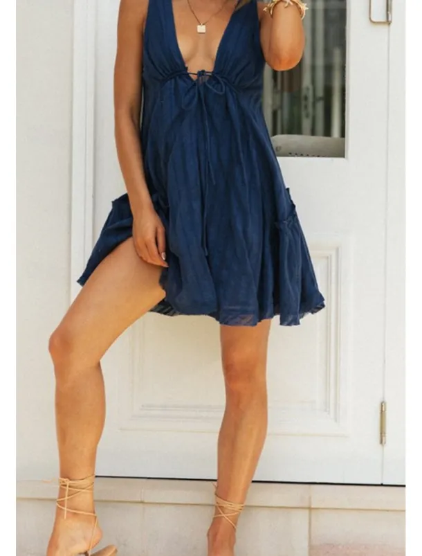 Women's Mini Dress White Dress Graduation Dress Fashion Graduation Going out Regular Fit Plain Sleeveless V Neck White Navy Blue Apricot Summer