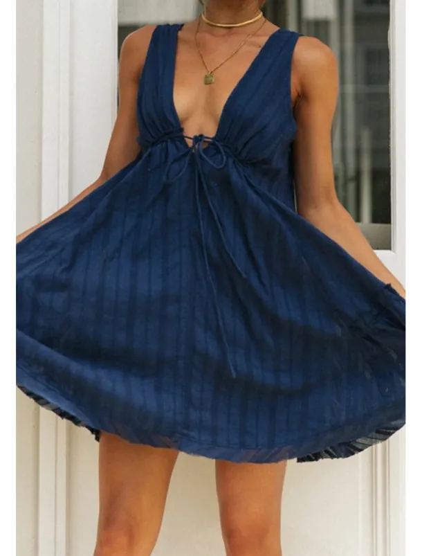 Women's Mini Dress White Dress Graduation Dress Fashion Graduation Going out Regular Fit Plain Sleeveless V Neck White Navy Blue Apricot Summer