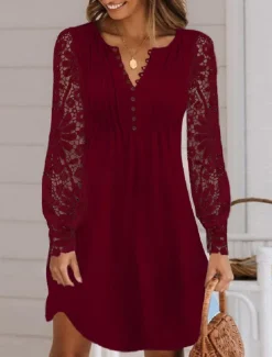 Women's Mini Dress White Dress Casual Dress White Lace Wedding Dress Fashion Modern Mature Vacation Daily Holiday Regular Fit Plain Long Sleeve Crew Neck Black White Summer Spring Fall Autumn