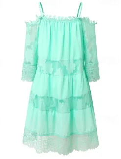 Women's Mini Dress White Dress Graduation Dress Lace Dress Boho Dress Stylish Basic Modern Vacation Loose Fit Pure Color Half Sleeve Crew Neck Black White Green Light Blue Summer Spring