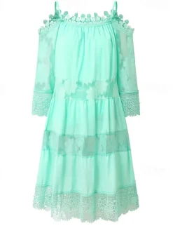 Women's Mini Dress White Dress Graduation Dress Lace Dress Boho Dress Stylish Basic Modern Vacation Loose Fit Pure Color Half Sleeve Crew Neck Black White Green Light Blue Summer Spring