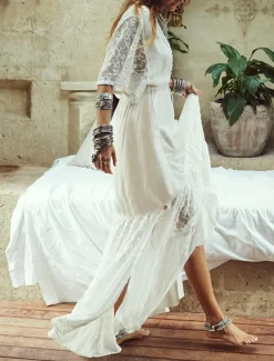 Women's Mini Dress White Dress Swing Dress Summer Dress Boho Dress Streetwear Maxi Basic Vacation Street Holiday Regular Fit Half Sleeve V Neck White Summer