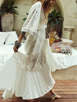 Women's Mini Dress White Dress Swing Dress Summer Dress Boho Dress Streetwear Maxi Basic Vacation Street Holiday Regular Fit Half Sleeve V Neck White Summer