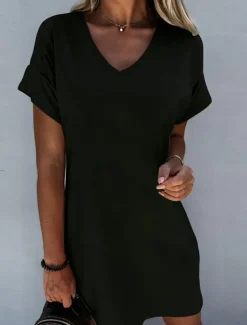 Women's Mini Dress White Dress Shirt Dress T Shirt Dress Tee Dress Summer Dress Active Fashion Modern Outdoor Vacation Daily Loose Fit Plain Short Sleeve V Neck Black White Gray Summer Spring