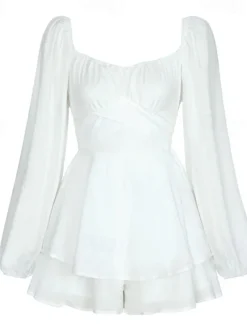 Women's Mini Dress White Dress A Line Dress Stylish Casual Lantern Sleeve Vacation Daily Date Regular Fit Plain Long Sleeve Square Neck Black White Pink Wine Summer Fall