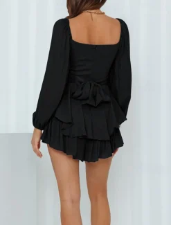 Women's Mini Dress White Dress A Line Dress Stylish Casual Lantern Sleeve Vacation Daily Date Regular Fit Plain Long Sleeve Square Neck Black White Pink Wine Summer Fall