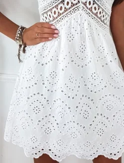 Women's Mini Dress White Dress Graduation Dress White Lace Wedding Dress Boho Dress Fashion Streetwear Modern Outdoor Vacation Street Regular Fit Plain Sleeveless Strap White Summer Spring