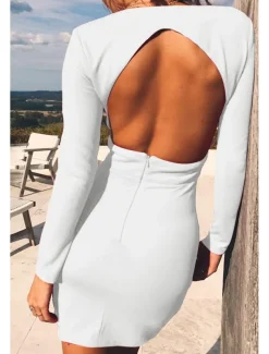 Women's Mini Dress White Dress Graduation Dress Bodycon Fashion Modern Outdoor Birthday Graduation Regular Fit Plain Long Sleeve Deep V Black White Red Summer