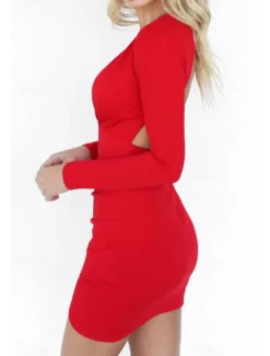 Women's Mini Dress White Dress Graduation Dress Bodycon Fashion Modern Outdoor Birthday Graduation Regular Fit Plain Long Sleeve Deep V Black White Red Summer