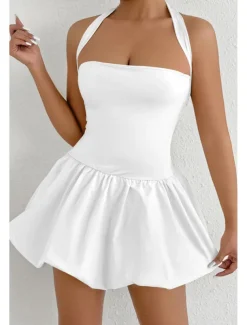 Women's Mini Dress White Dress Graduation Dress Halter Neck Dress Fashion Modern Graduation Date Tea Party Regular Fit Plain Sleeveless Halter Neck Light Pink Black White Red Summer