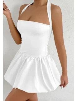 Women's Mini Dress White Dress Graduation Dress Halter Neck Dress Fashion Modern Graduation Date Tea Party Regular Fit Plain Sleeveless Halter Neck Light Pink Black White Red Summer