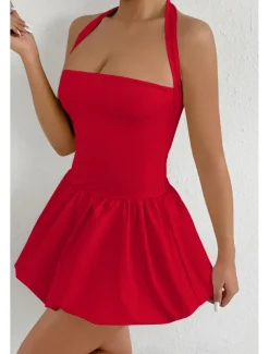 Women's Mini Dress White Dress Graduation Dress Halter Neck Dress Fashion Modern Graduation Date Tea Party Regular Fit Plain Sleeveless Halter Neck Light Pink Black White Red Summer