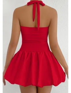 Women's Mini Dress White Dress Graduation Dress Halter Neck Dress Fashion Modern Graduation Date Tea Party Regular Fit Plain Sleeveless Halter Neck Light Pink Black White Red Summer