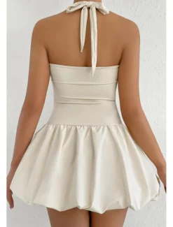 Women's Mini Dress White Dress Graduation Dress Halter Neck Dress Fashion Modern Graduation Date Tea Party Regular Fit Plain Sleeveless Halter Neck Light Pink Black White Red Summer