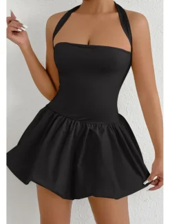 Women's Mini Dress White Dress Graduation Dress Halter Neck Dress Fashion Modern Graduation Date Tea Party Regular Fit Plain Sleeveless Halter Neck Light Pink Black White Red Summer