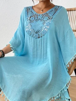 Women's Mini Dress White Dress Lace Dress Shirt Dress Summer Dress Streetwear Basic Casual Vacation Street Holiday Regular Fit 3/4 Length Sleeve Crew Neck Black White Blue Orange Summer