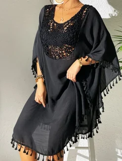 Women's Mini Dress White Dress Lace Dress Shirt Dress Summer Dress Streetwear Basic Casual Vacation Street Holiday Regular Fit 3/4 Length Sleeve Crew Neck Black White Blue Orange Summer